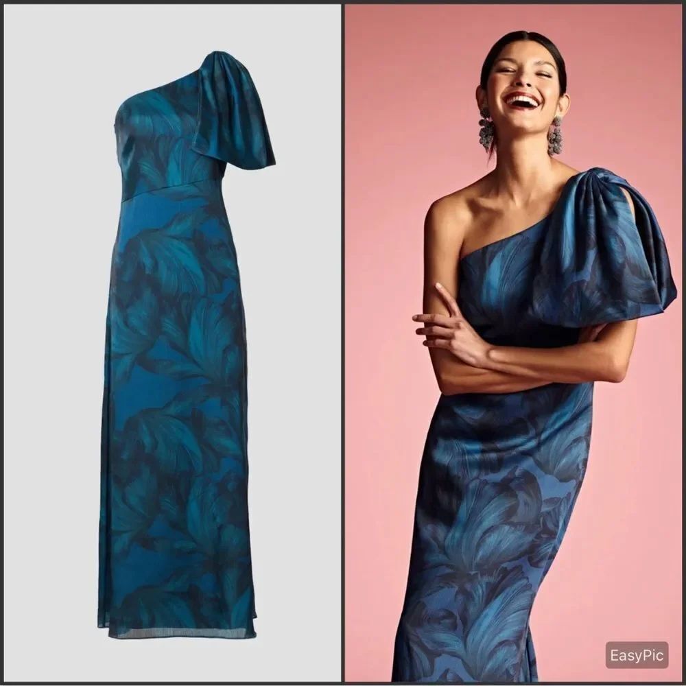NWT Sachin + Babi Chelsea Blue Size One Shoulder Gown Dress FLAWS